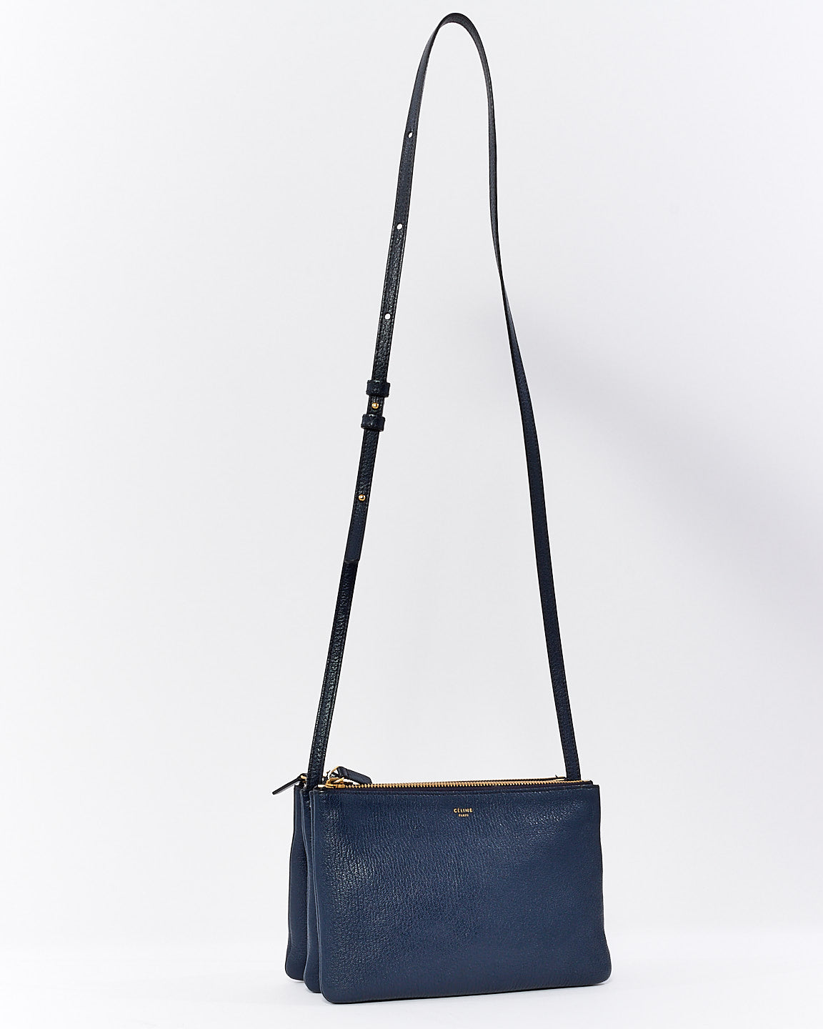 Celine Navy Blue Leather Small Trio Crossbody Bag