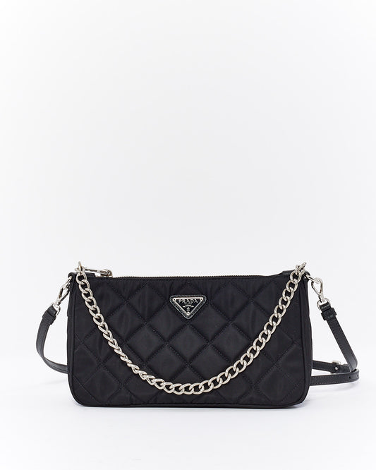 Prada Black Tessuto Nylon Quilted Chain Crossbody Bag