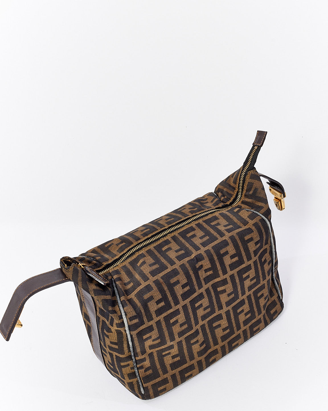 Fendi Vintage Tobacco Zucca Print Canvas Top Handle Pouch