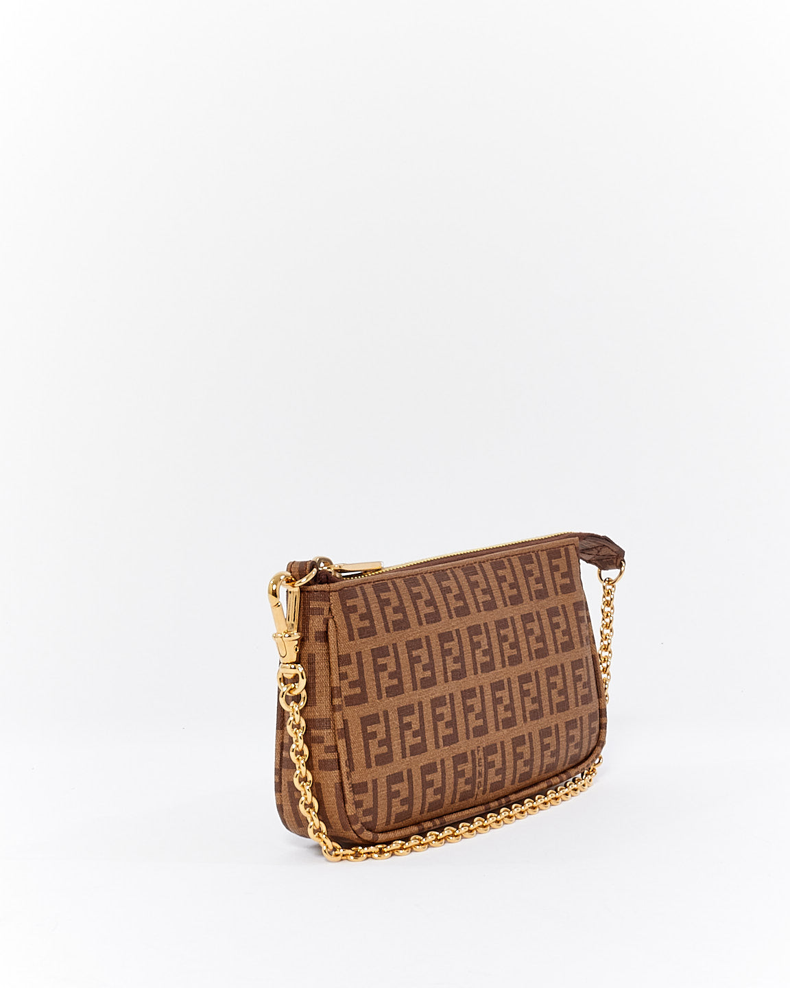 Fendi Brown Zucchino Coated Canvas Mini Chain Pochette Bag