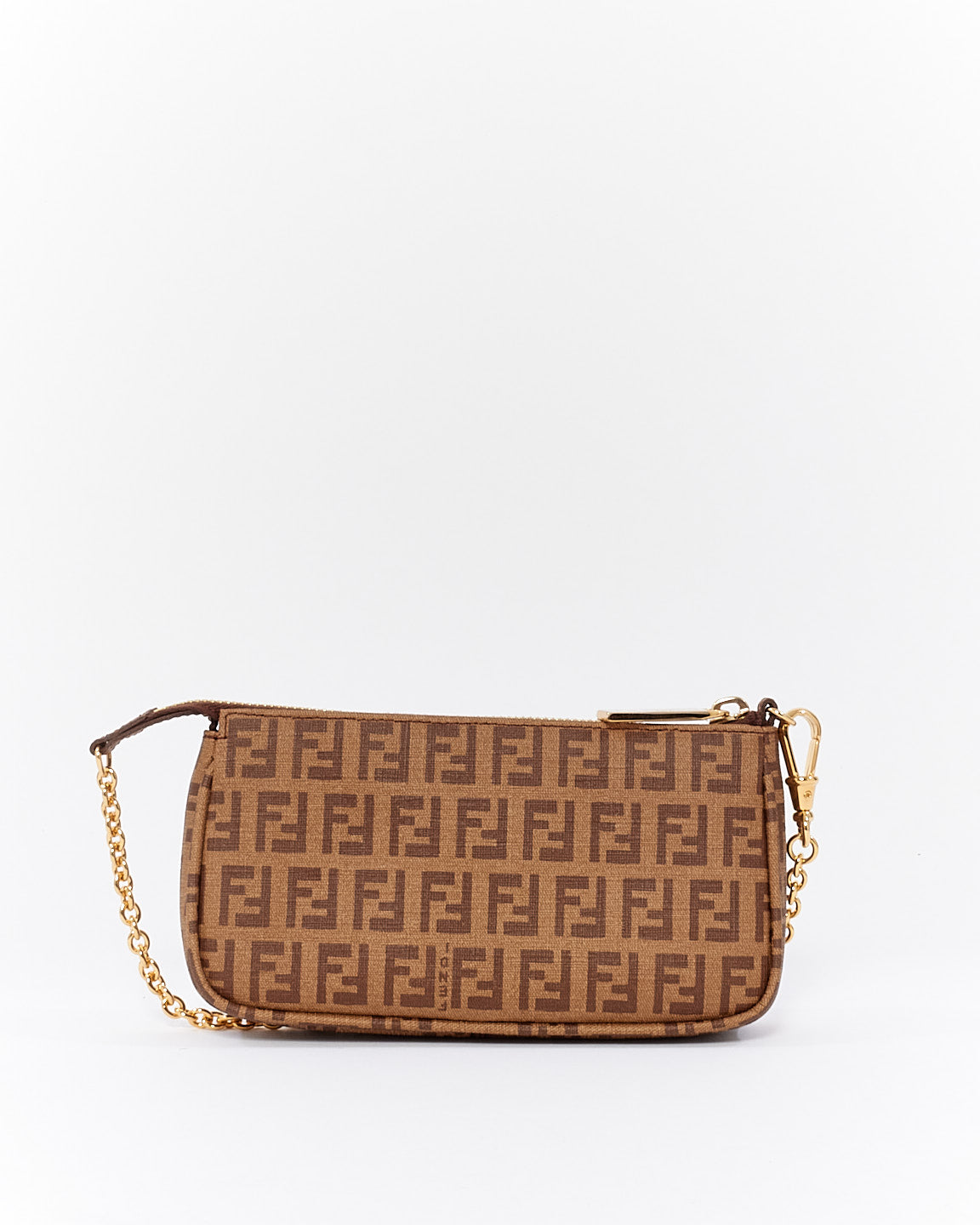 Fendi Brown Zucchino Coated Canvas Mini Chain Pochette Bag