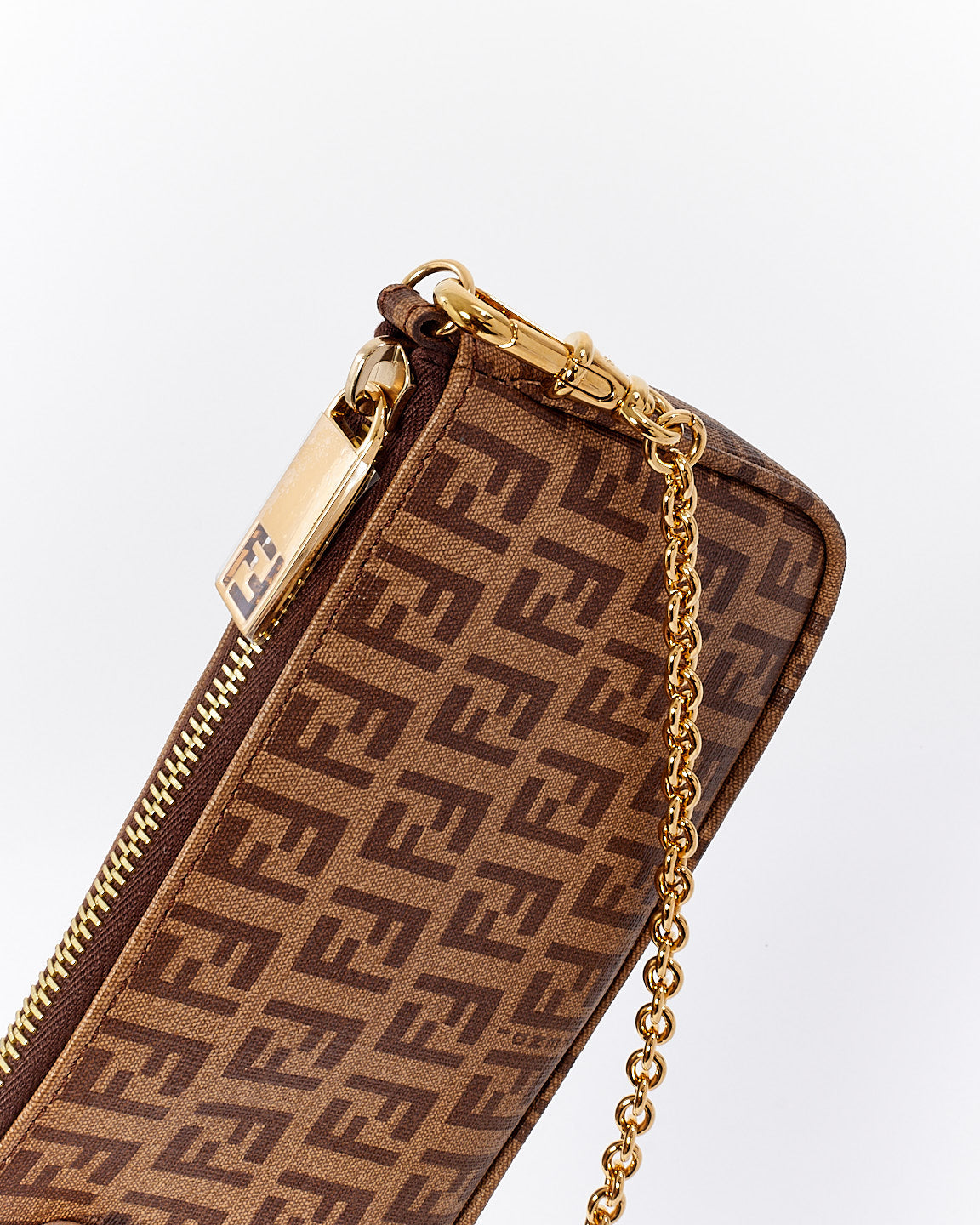 Fendi Brown Zucchino Coated Canvas Mini Chain Pochette Bag