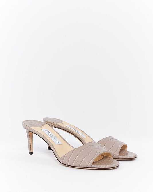 Jimmy Choo Grey Snake Skin Pattern Leather Sandals - 39