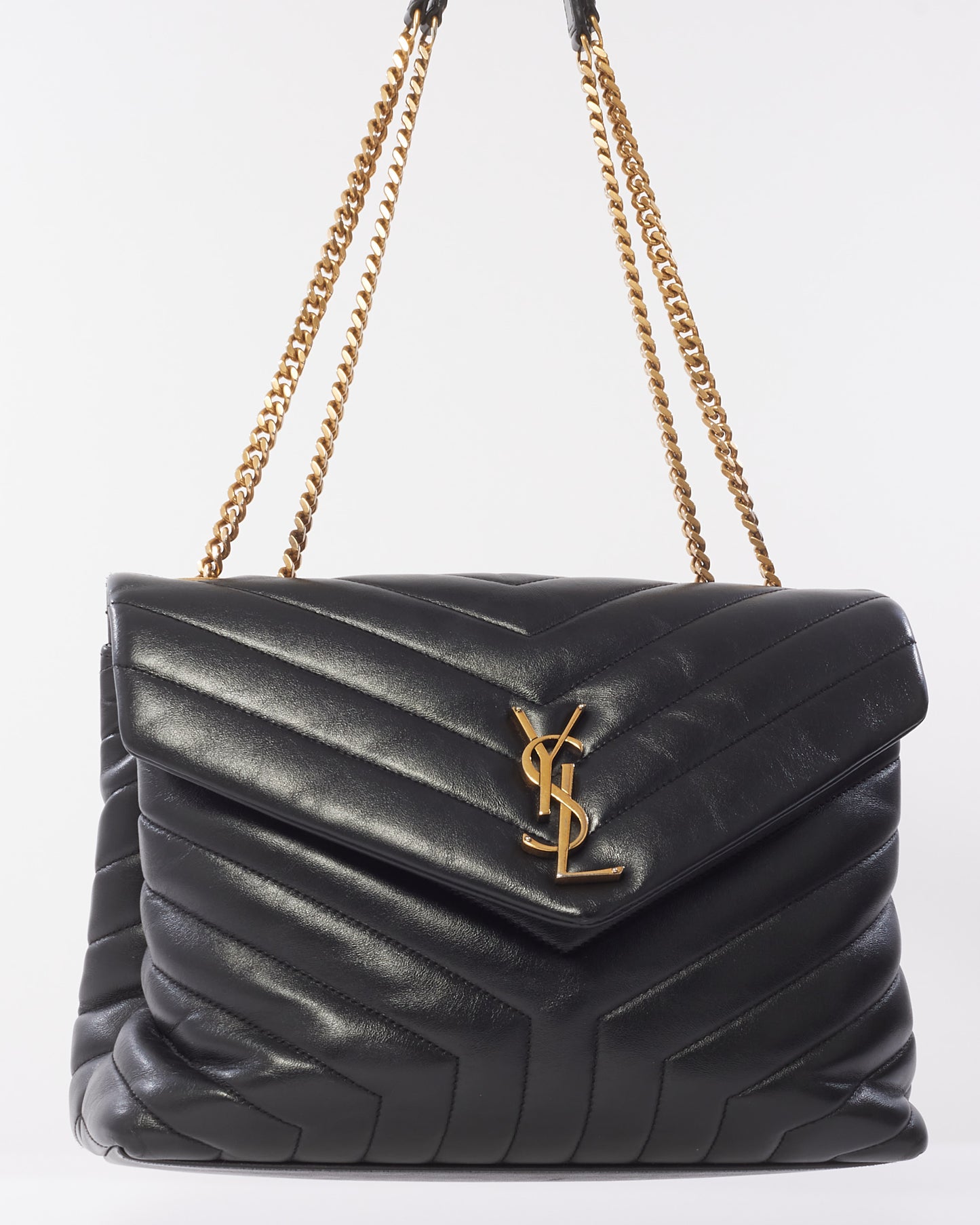 Saint Laurent Black Chevron Leather Medium GHW Loulou Bag