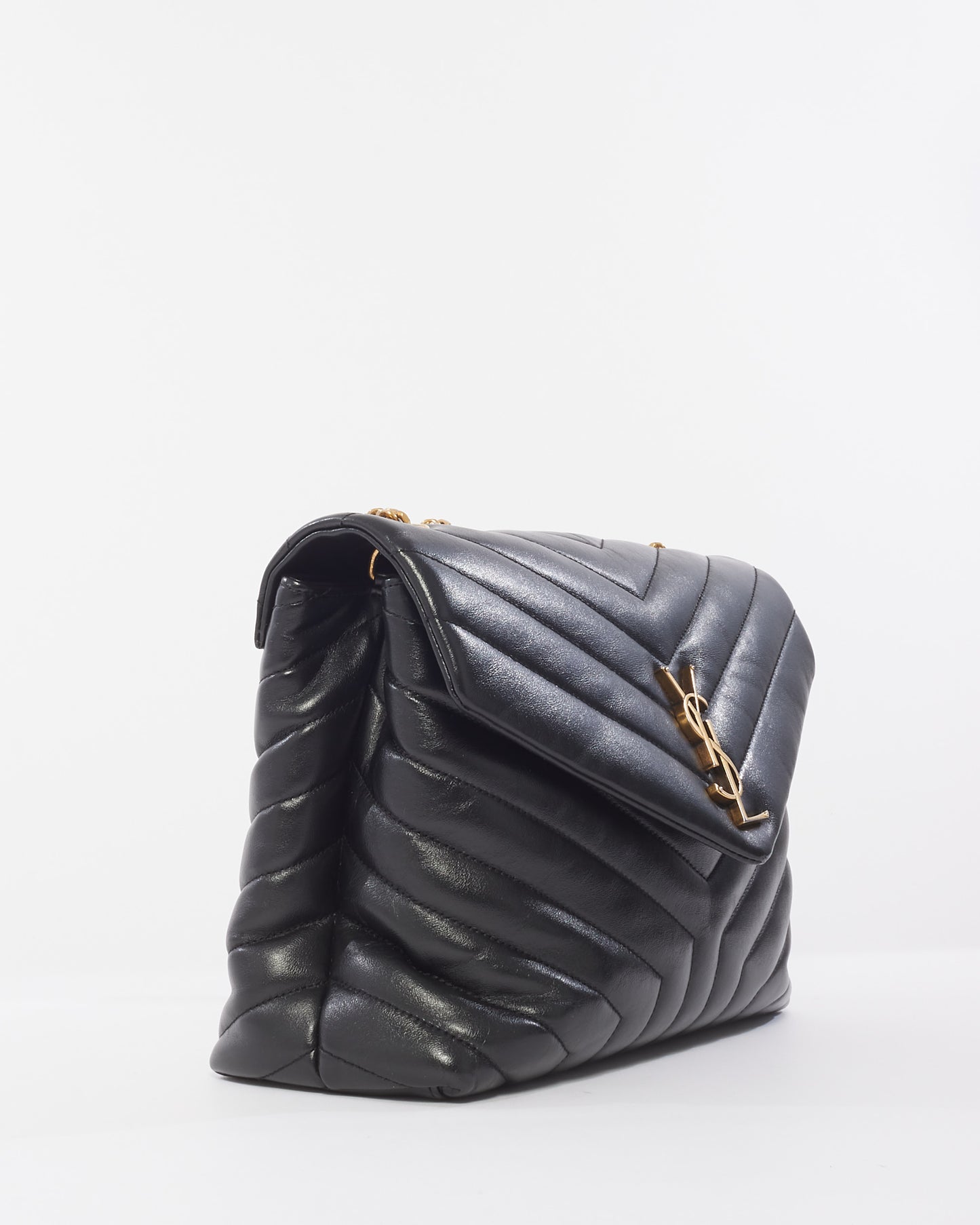 Saint Laurent Black Chevron Leather Medium GHW Loulou Bag