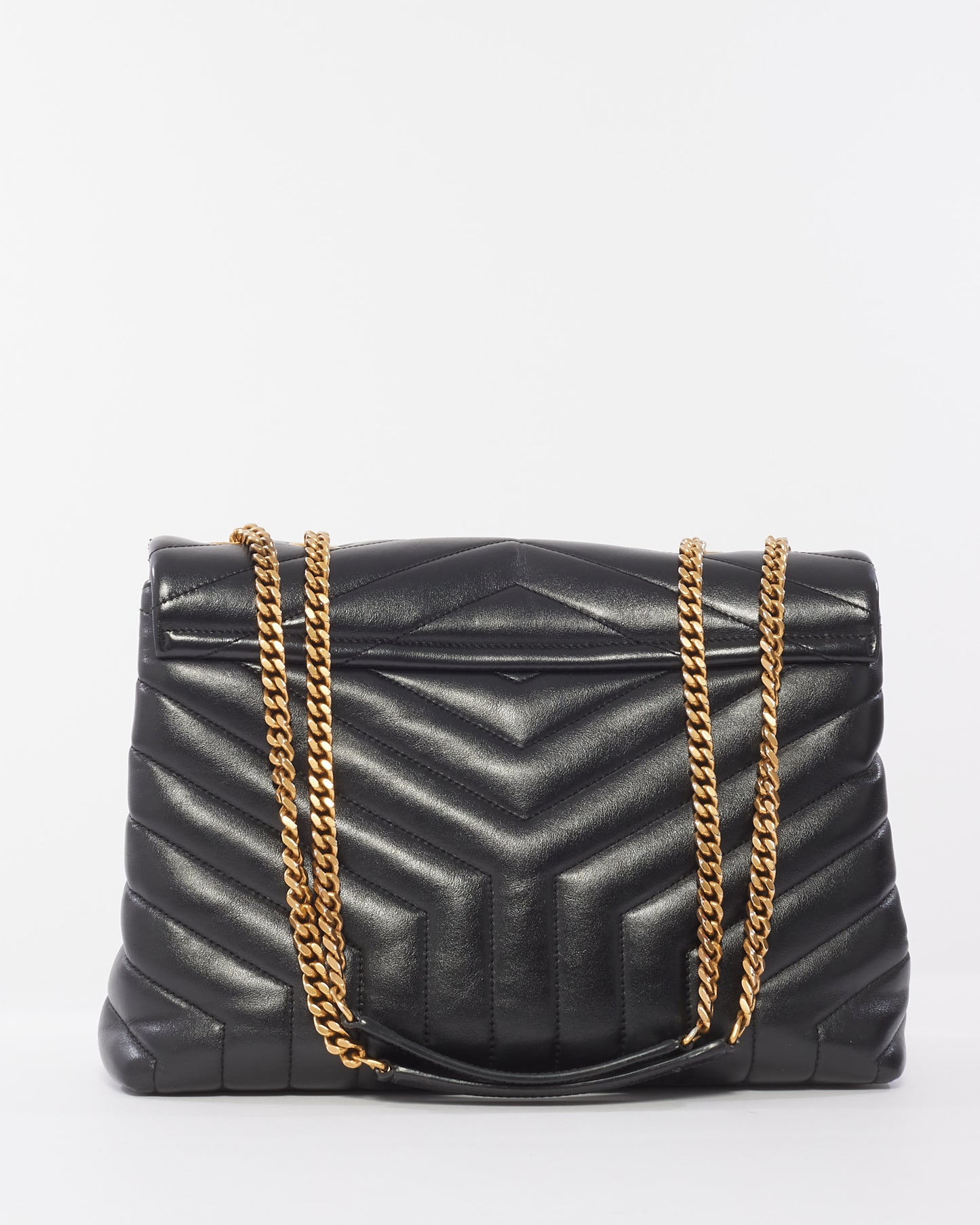 Saint Laurent Black Chevron Leather Medium GHW Loulou Bag