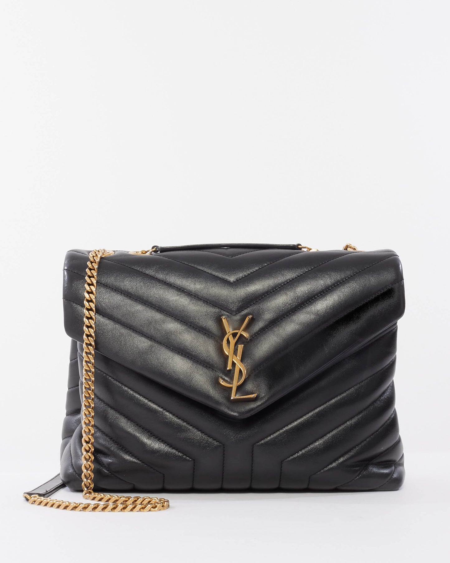 Saint Laurent Black Chevron Leather Medium GHW Loulou Bag