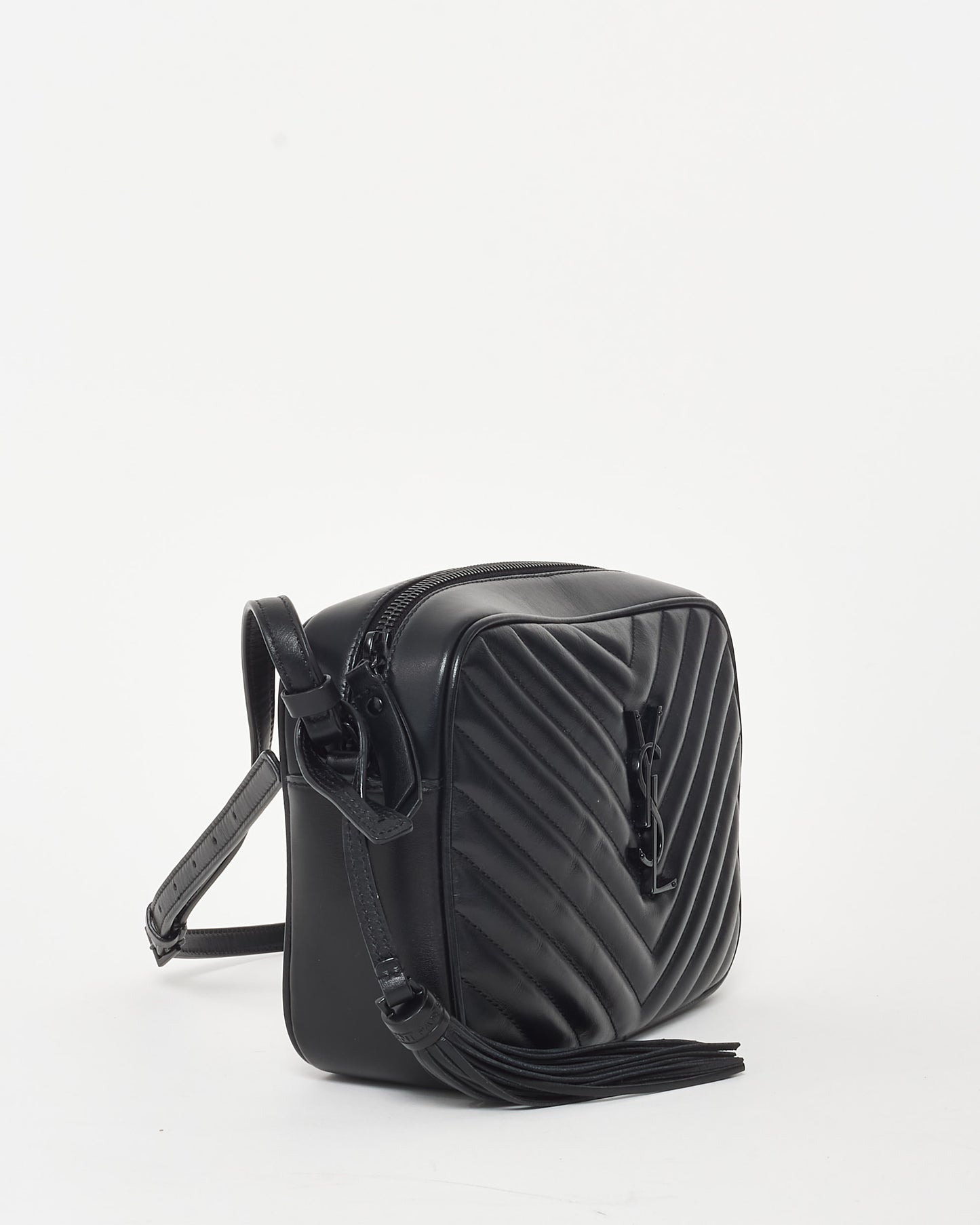 Saint Laurent Black Chevron Leather 
Black Hardware Lou Camera Bag