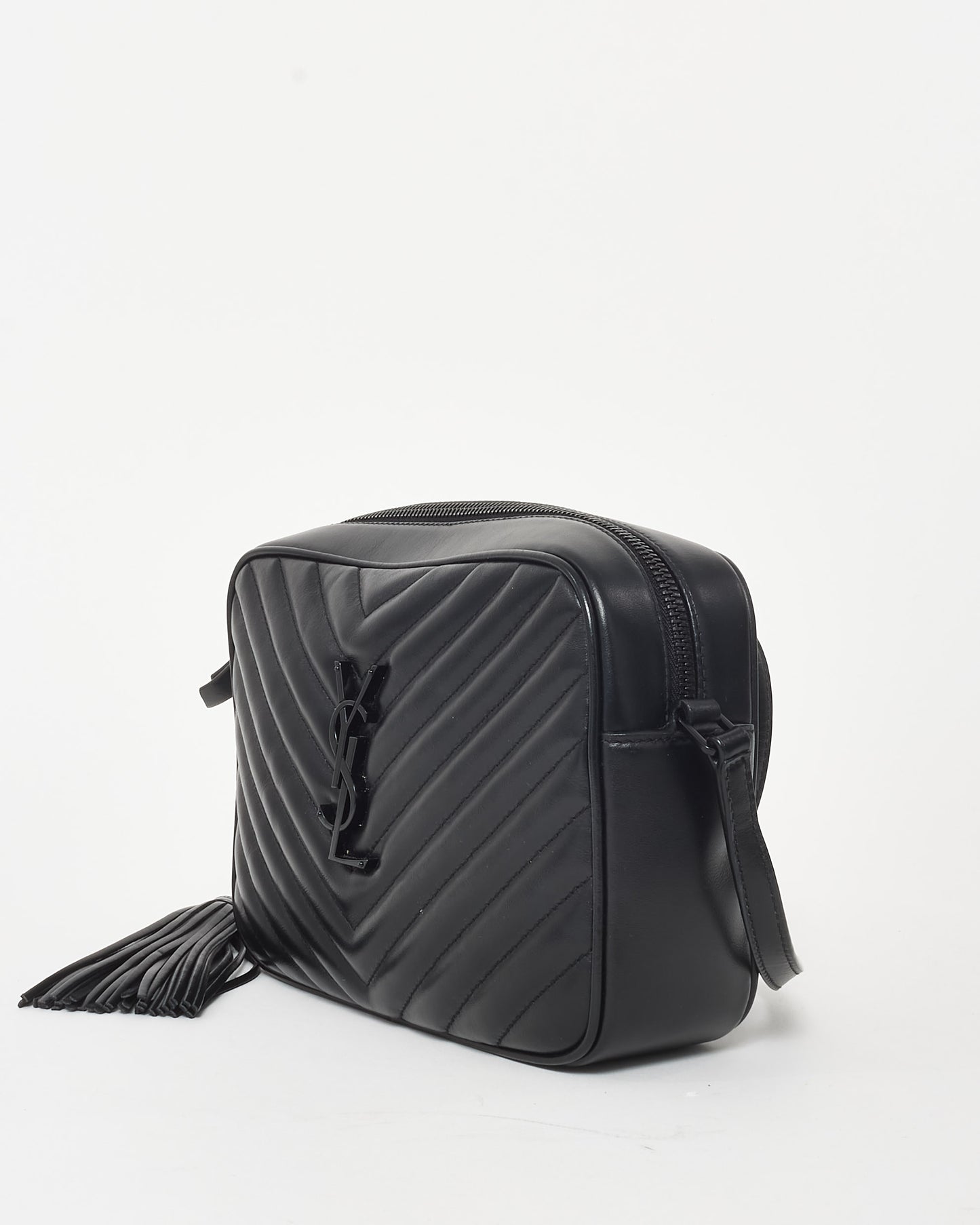 Saint Laurent Black Chevron Leather 
Black Hardware Lou Camera Bag