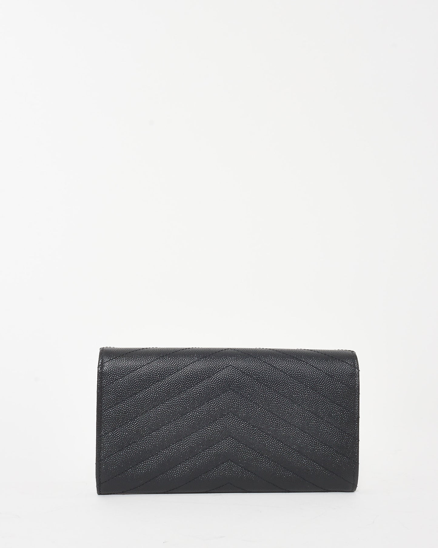 Saint Laurent Black Grain De Poudre Leather Cassandre Large Flap Wallet