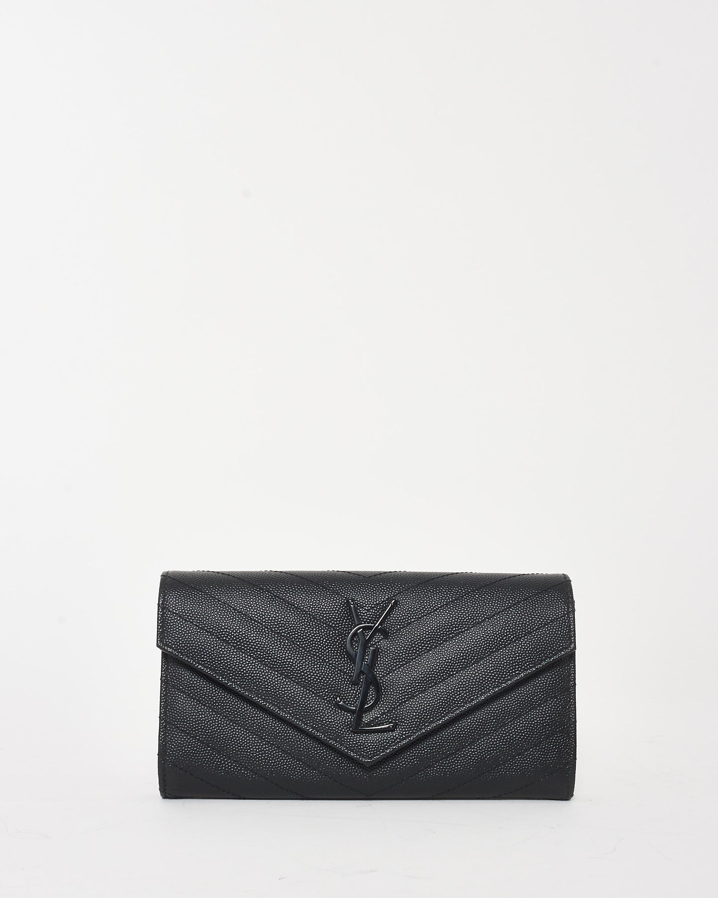 Saint Laurent Black Grain De Poudre Leather Cassandre Large Flap Wallet