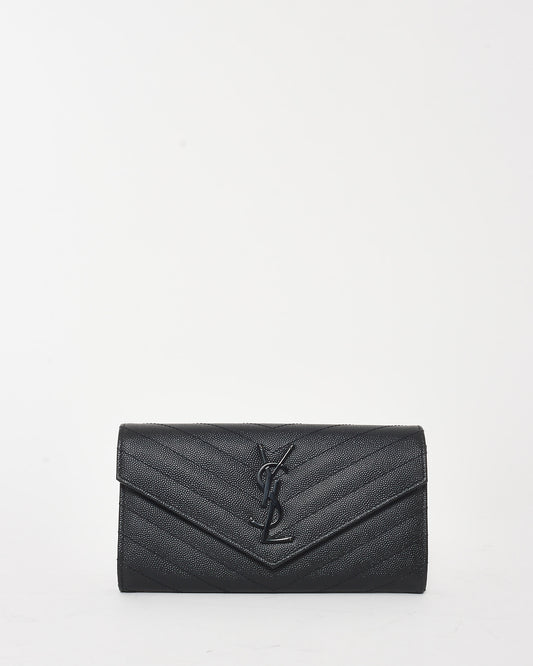 Saint Laurent Black Grain De Poudre Leather Cassandre Large Flap Wallet