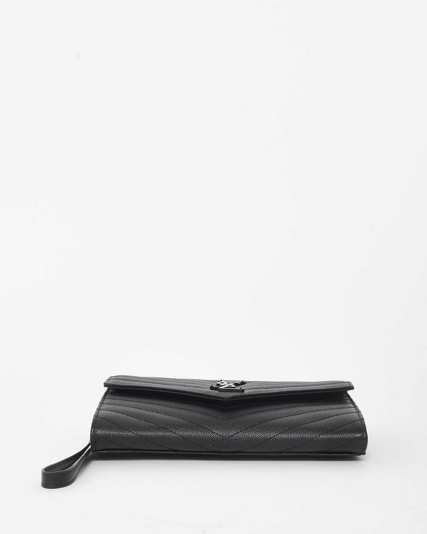 Saint Laurent Black on Black Grain De Poudre Leather Cassandre Wristlet Pouch