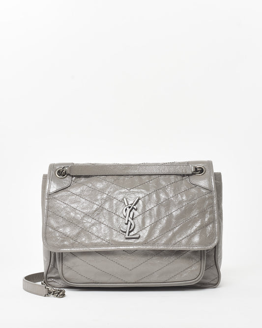 Saint Laurent Grey Crinkled Leather Medium Niki Shoulder Bag