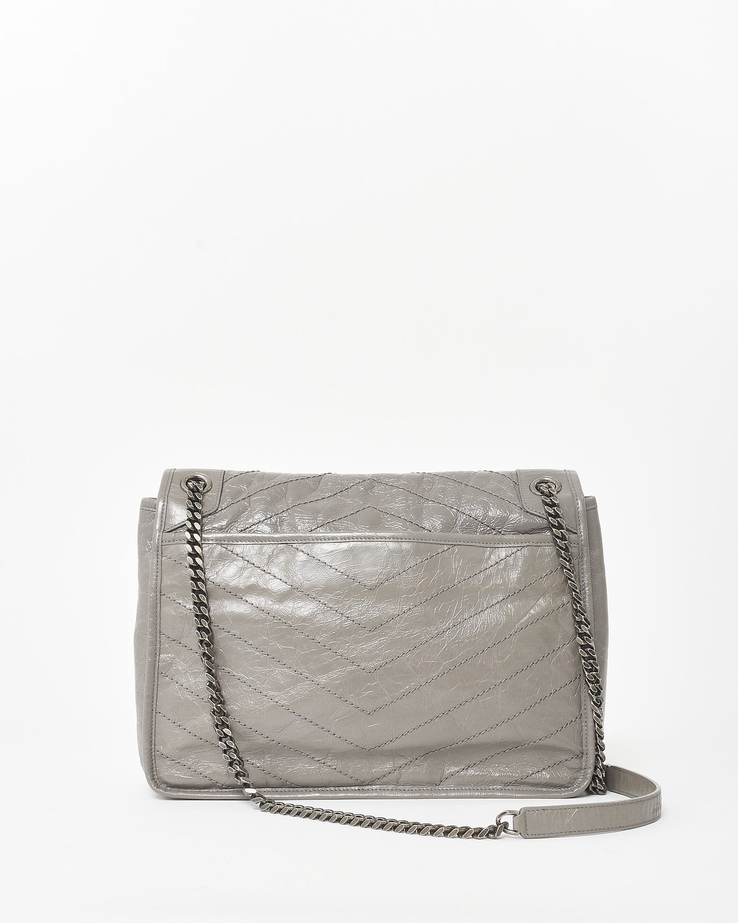 Saint Laurent Grey Crinkled Leather Medium Niki Shoulder Bag