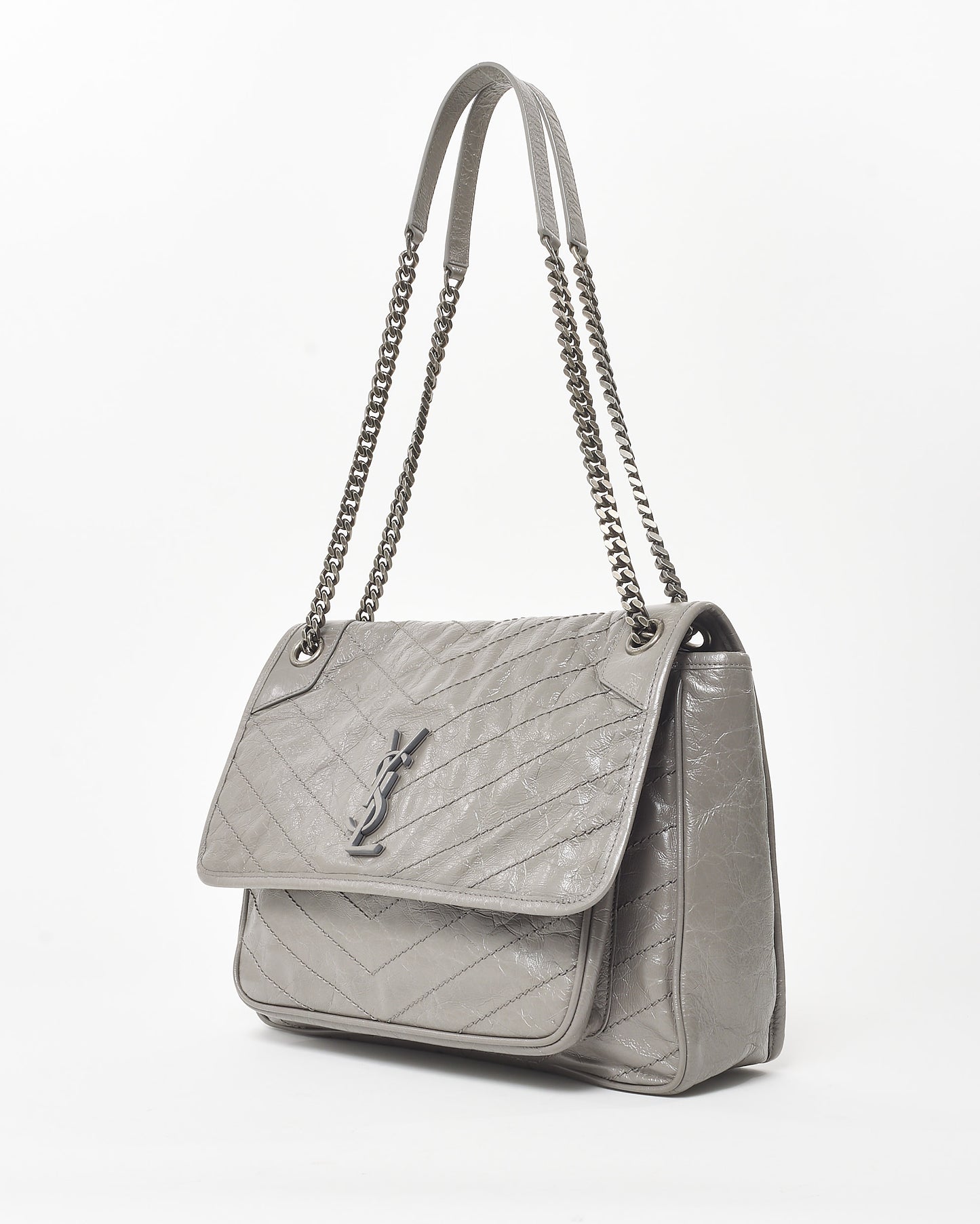 Saint Laurent Grey Crinkled Leather Medium Niki Shoulder Bag