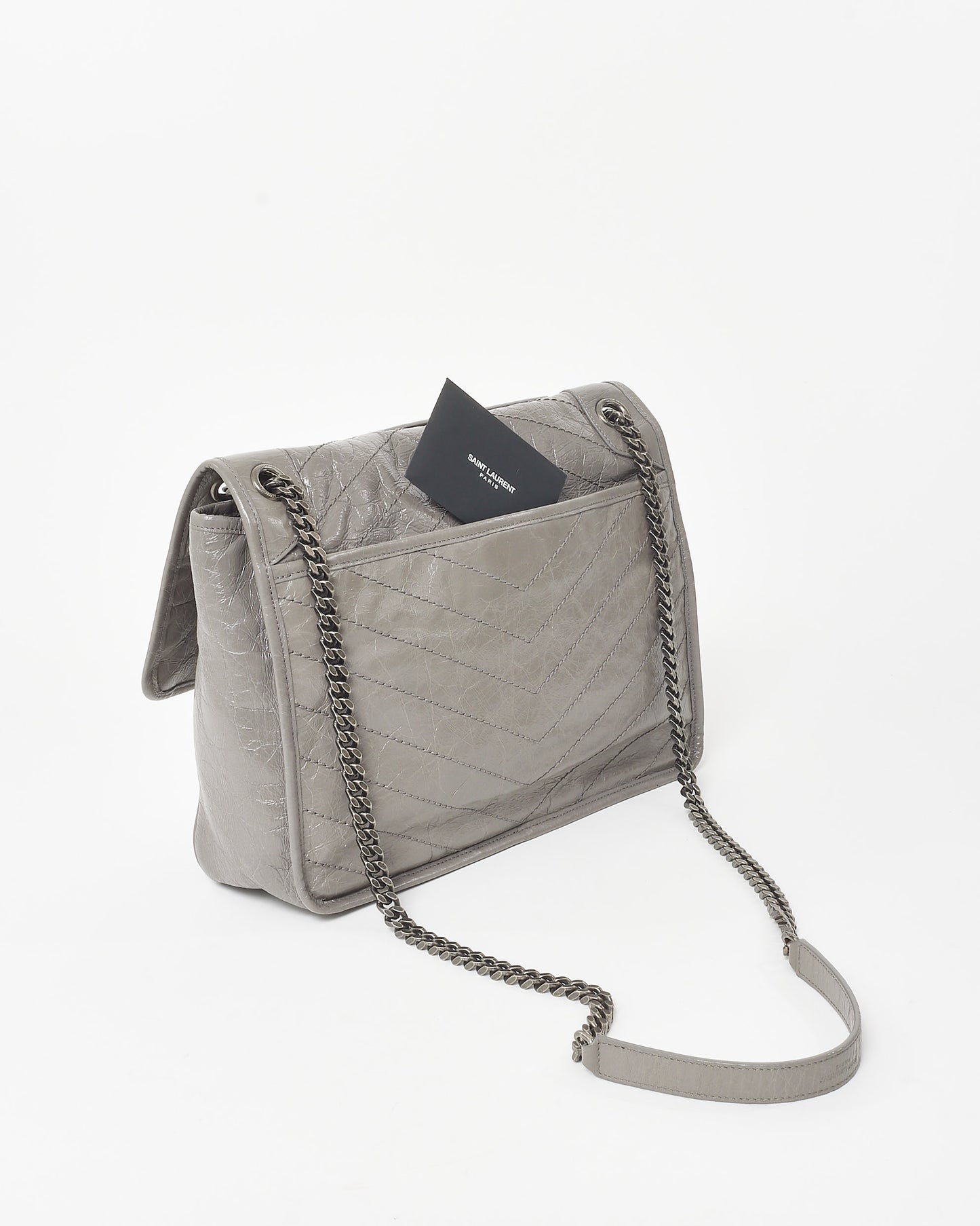 Saint Laurent Grey Crinkled Leather Medium Niki Shoulder Bag