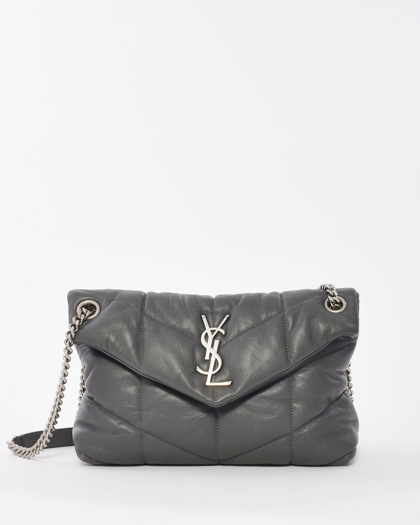 Saint Laurent Grey Leather Small Lou Puffer Shoulder Bag