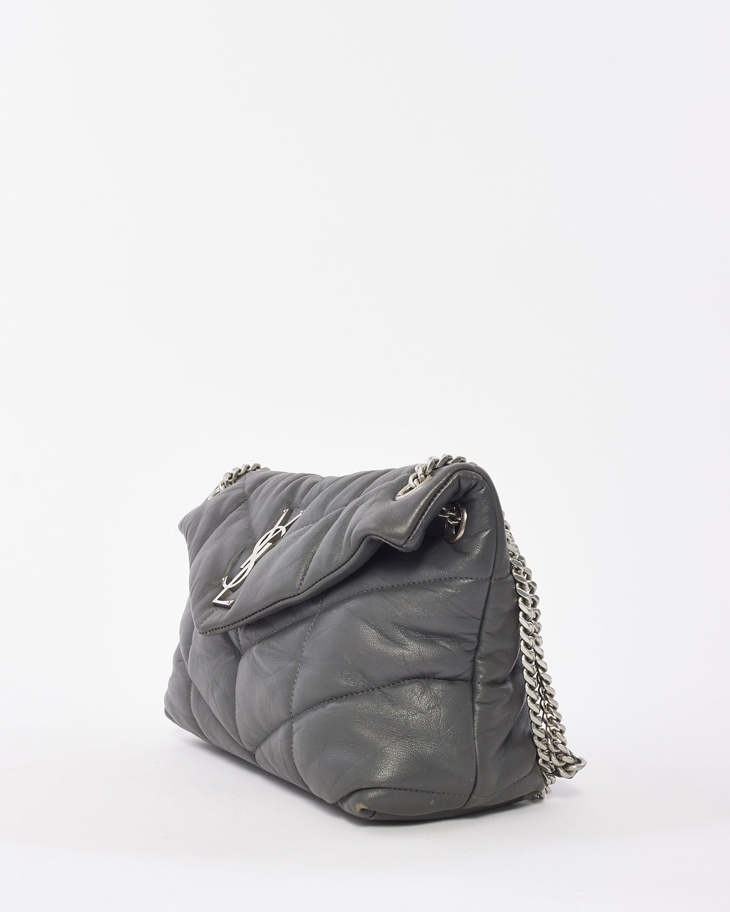 Saint Laurent Grey Leather Small Lou Puffer Shoulder Bag