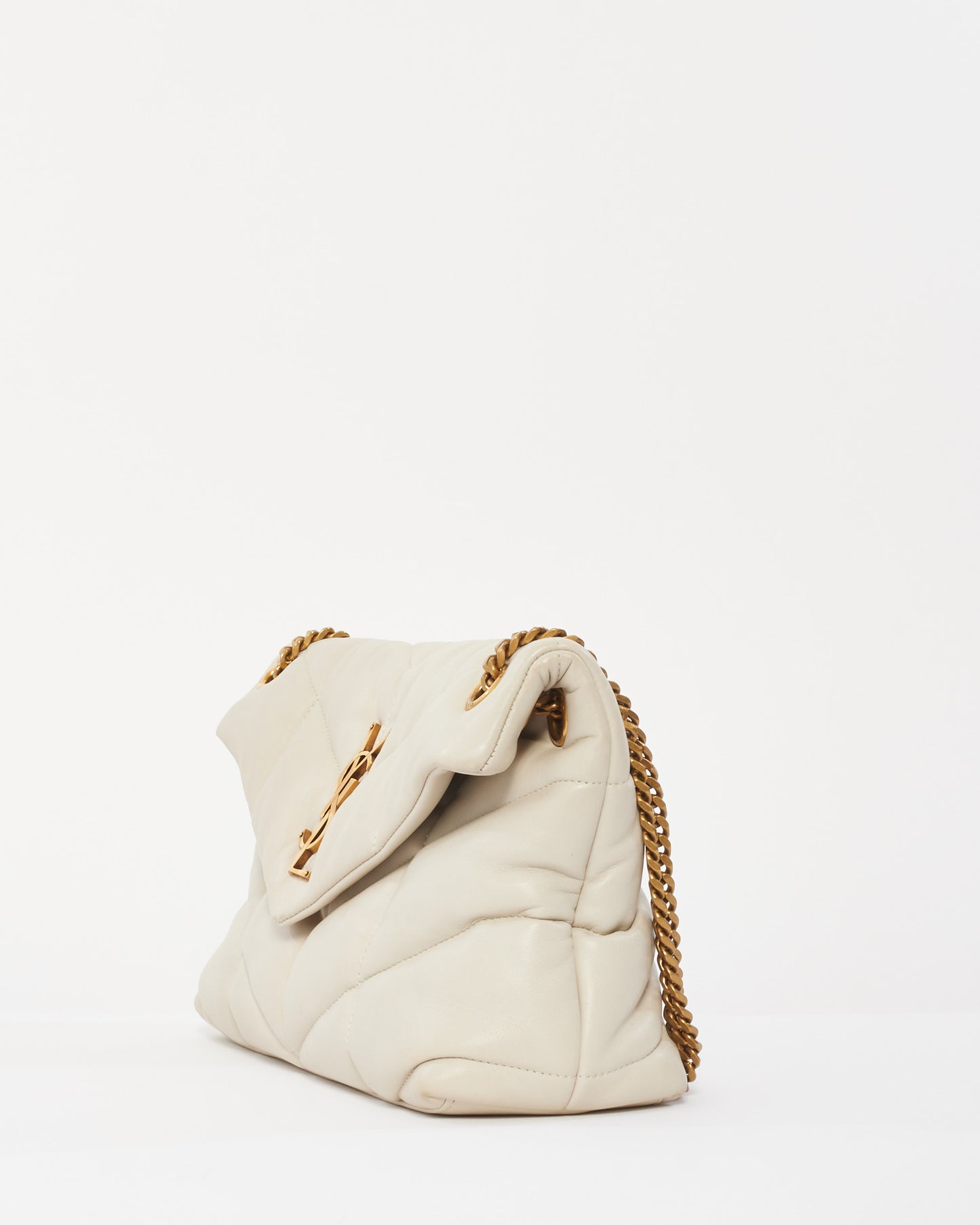 Saint Laurent Off White Leather Small Loulou Puffer Bag