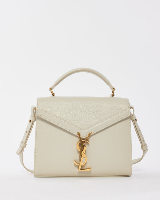 Saint Laurent White Leather Mini Cassandre Top Handle Bag