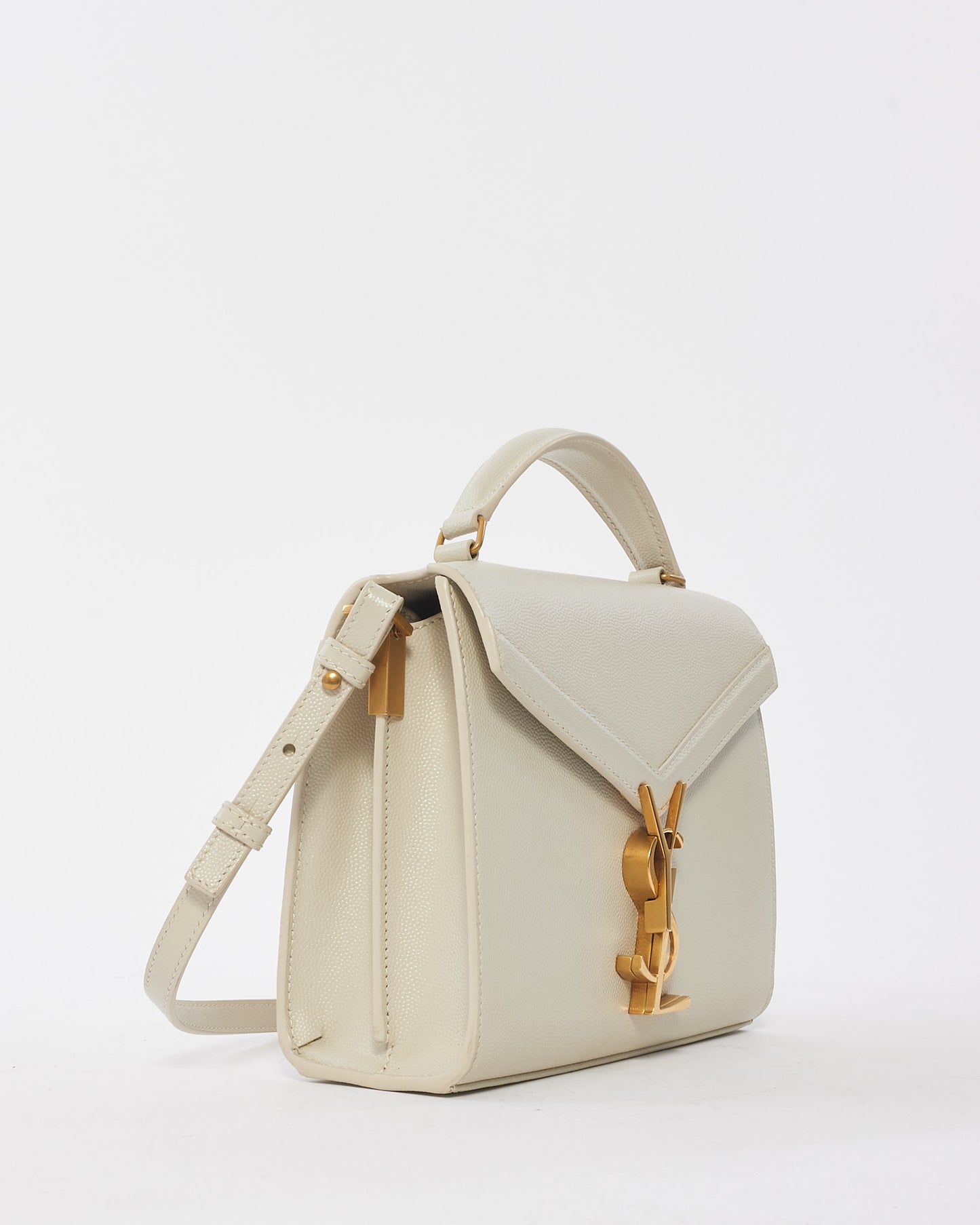 Saint Laurent White Leather Mini Cassandre Top Handle Bag