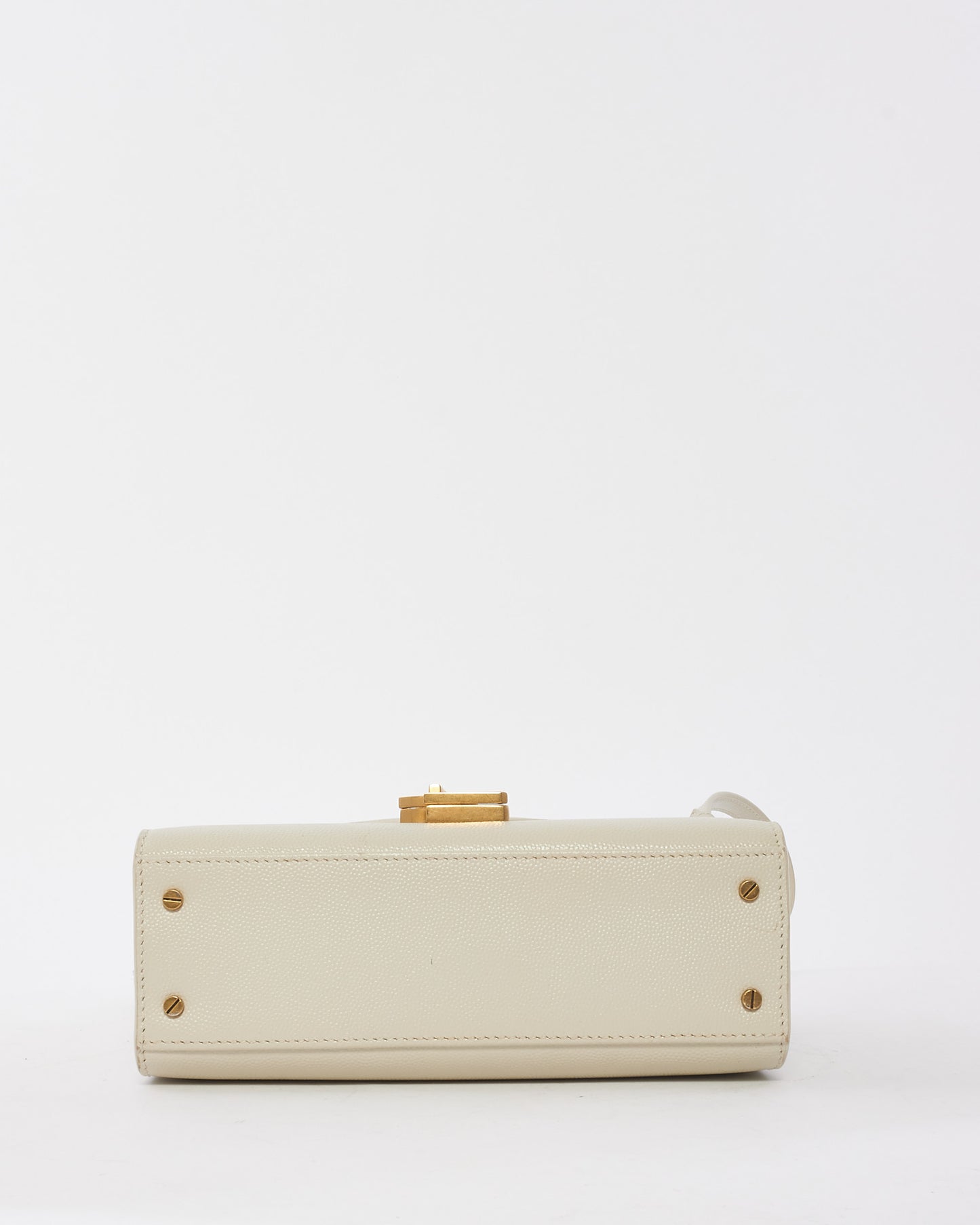 Saint Laurent White Leather Mini Cassandre Top Handle Bag