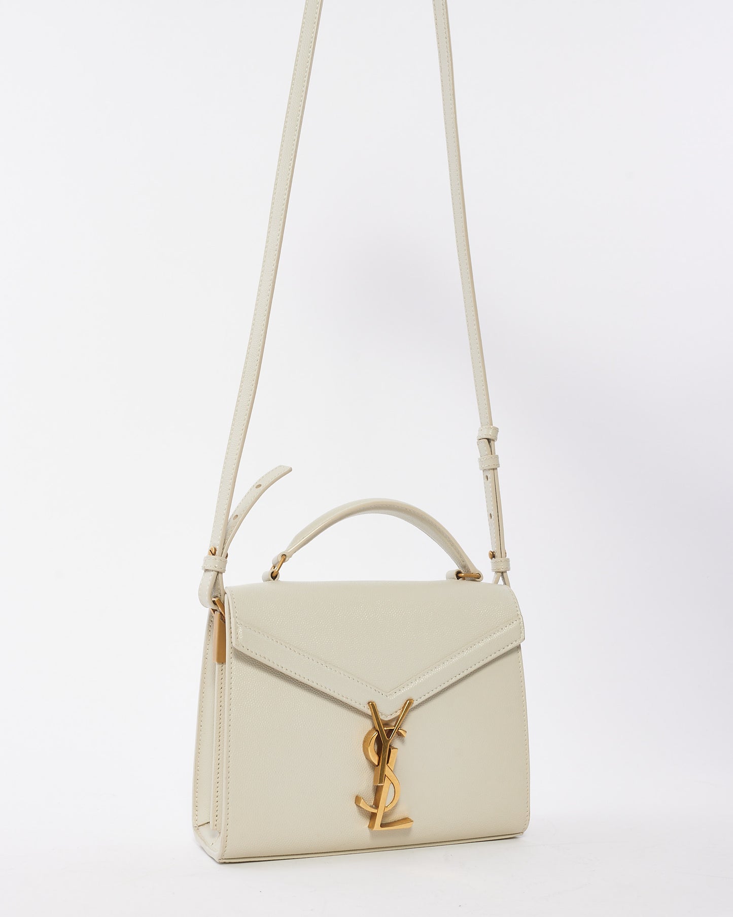 Saint Laurent White Leather Mini Cassandre Top Handle Bag