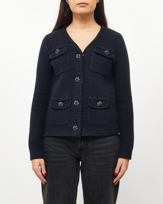 Self Portrait Navy Sparkle 
Embellished Button Cardigan - S