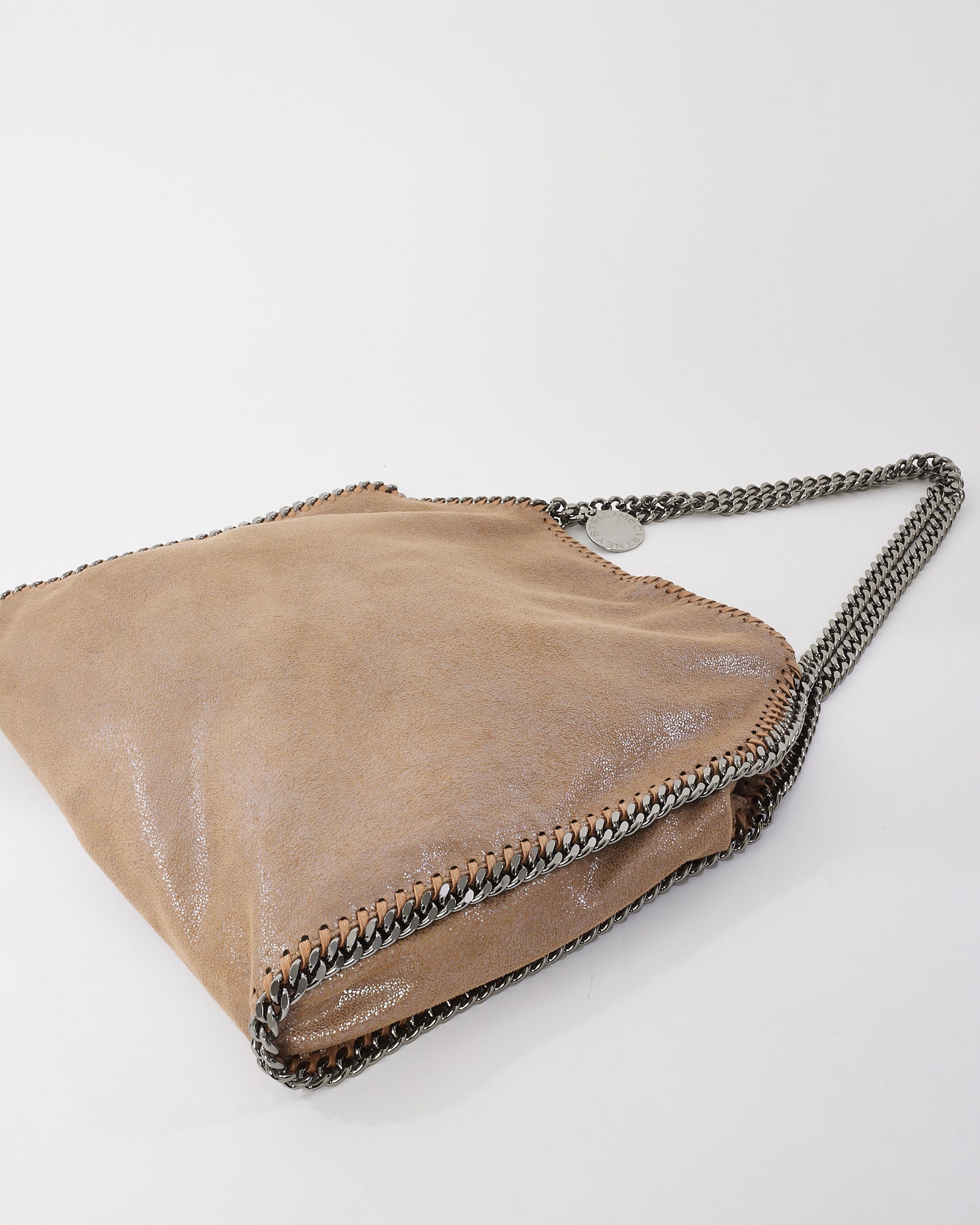 Stella McCartney Beige Vegan Leather Falabella Fold Over Shoulder Bag