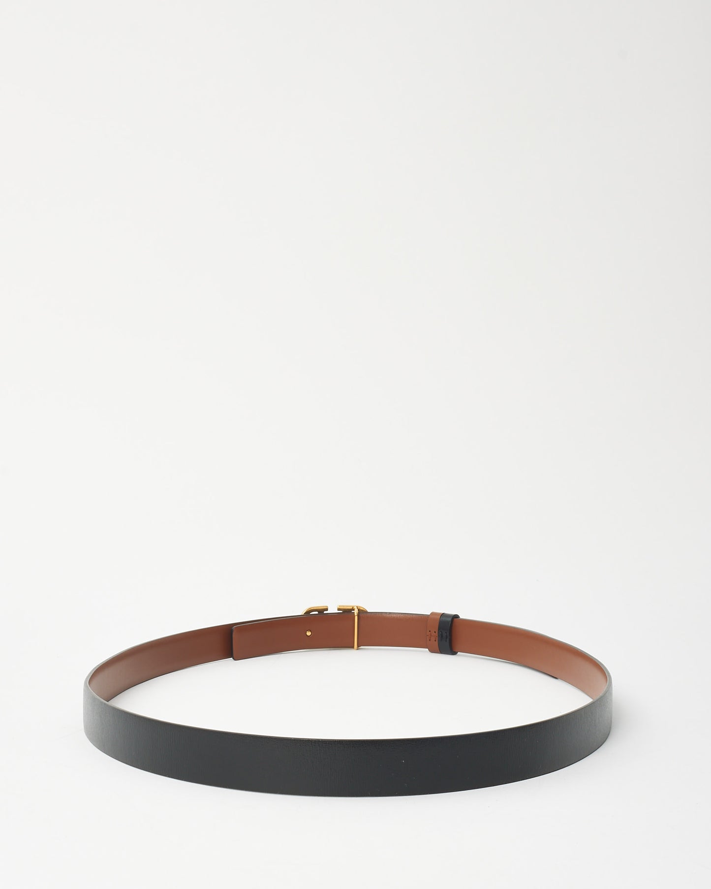 Valentino Black 
Brown Leather Reversible V Logo Thin Belt - 120