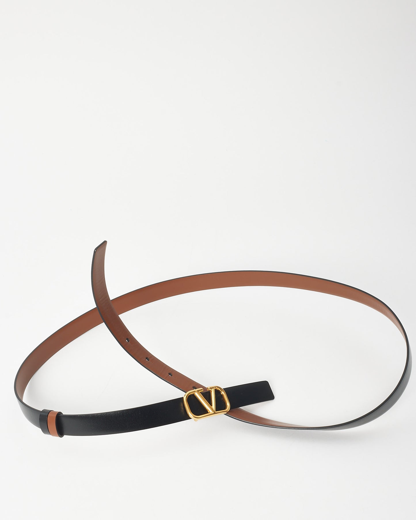 Valentino Black 
Brown Leather Reversible V Logo Thin Belt - 120