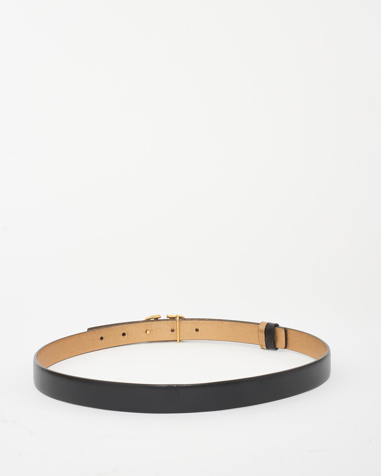 Valentino Black 
Gold Leather Reversible Thin VLogo Belt - 75/30