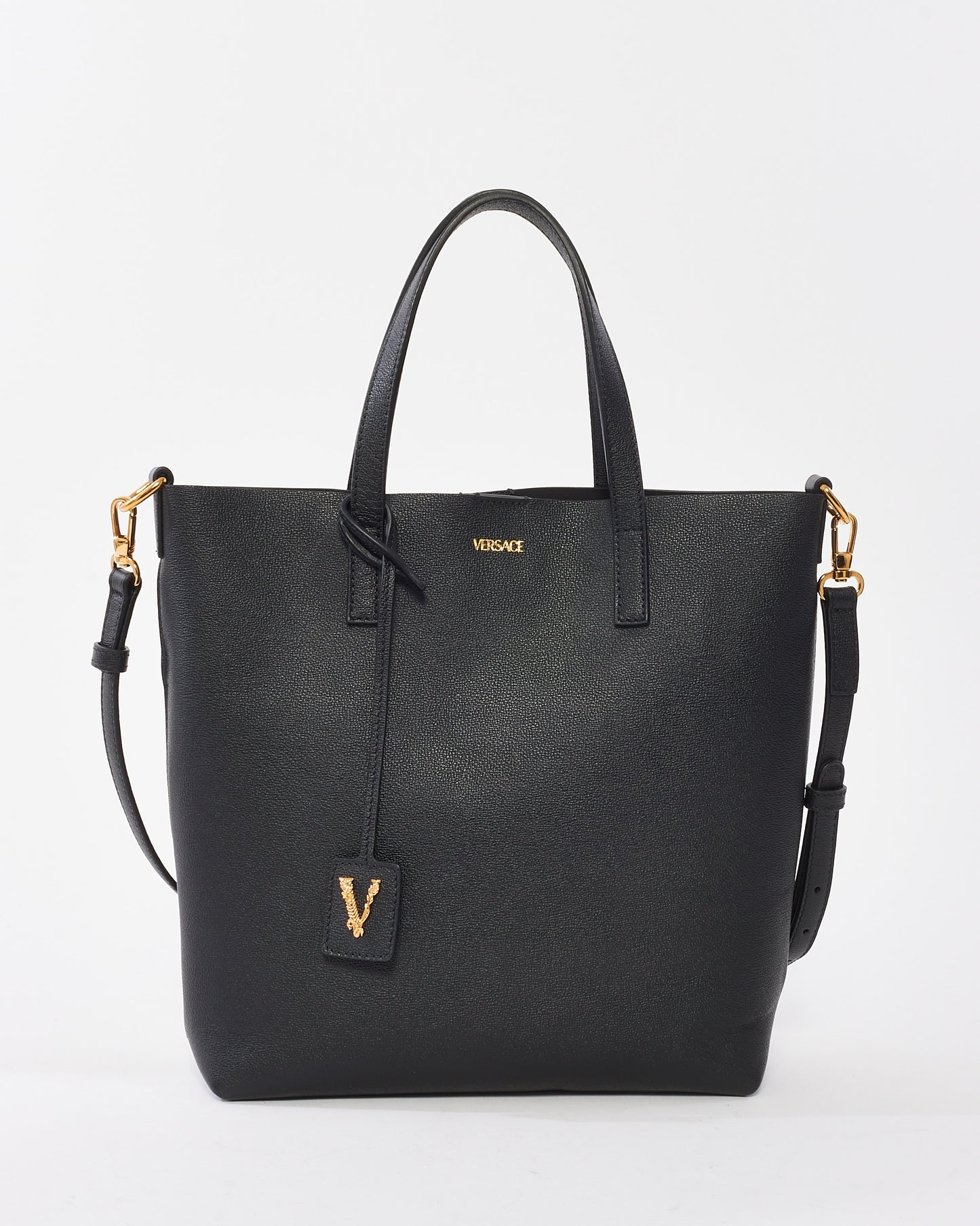 Versace Black Leather Virtus Shopping Tote