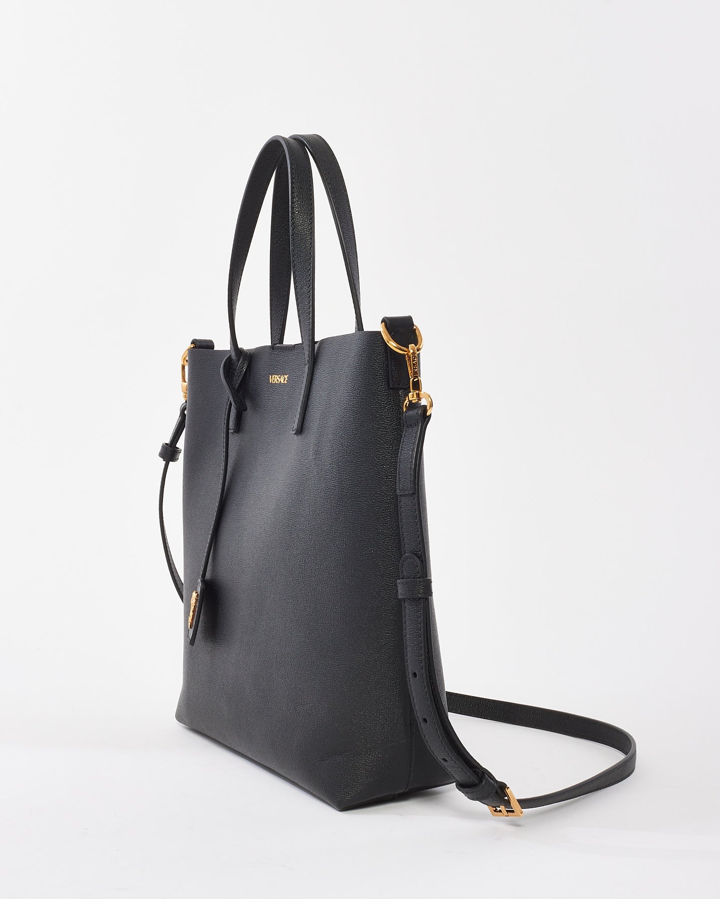 Versace Black Leather Virtus Shopping Tote