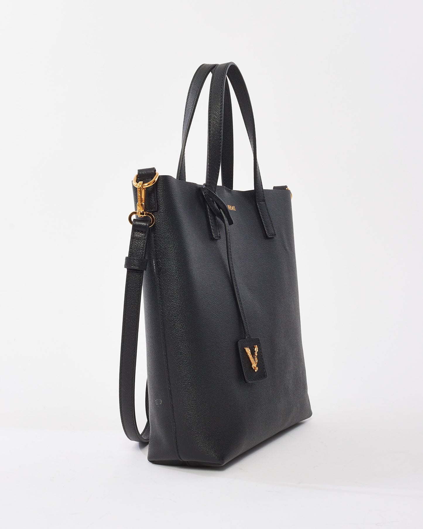 Versace Black Leather Virtus Shopping Tote