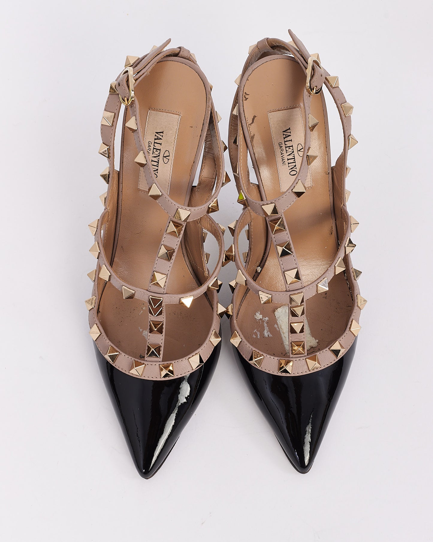 Valentino Black Patent Leather Rockstud Ankle Strap Pumps - 38