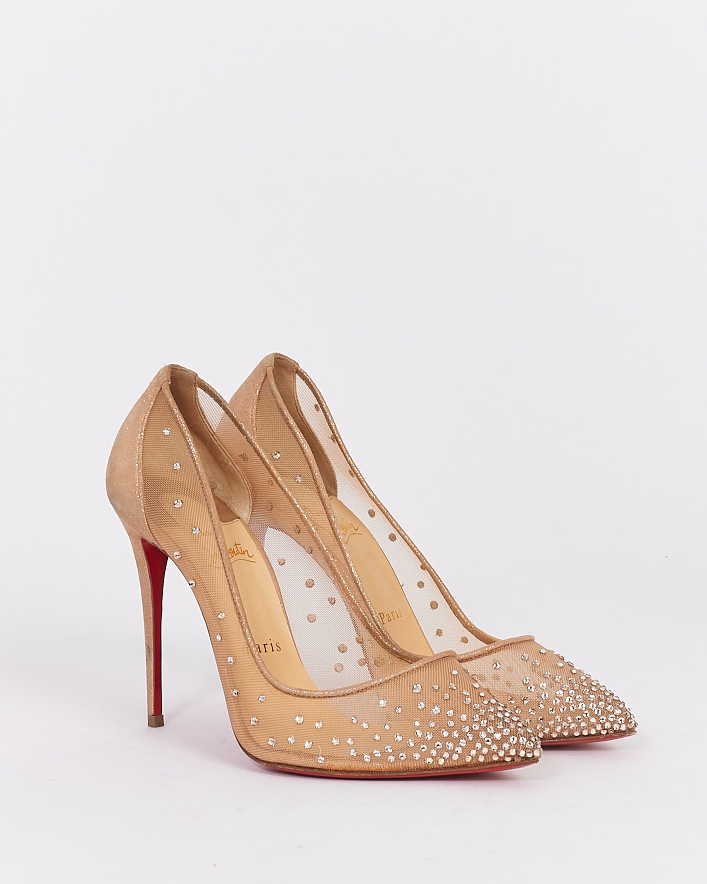 Christian Louboutin Beige Follies Strass 100mm Printed Pumps - 37.5