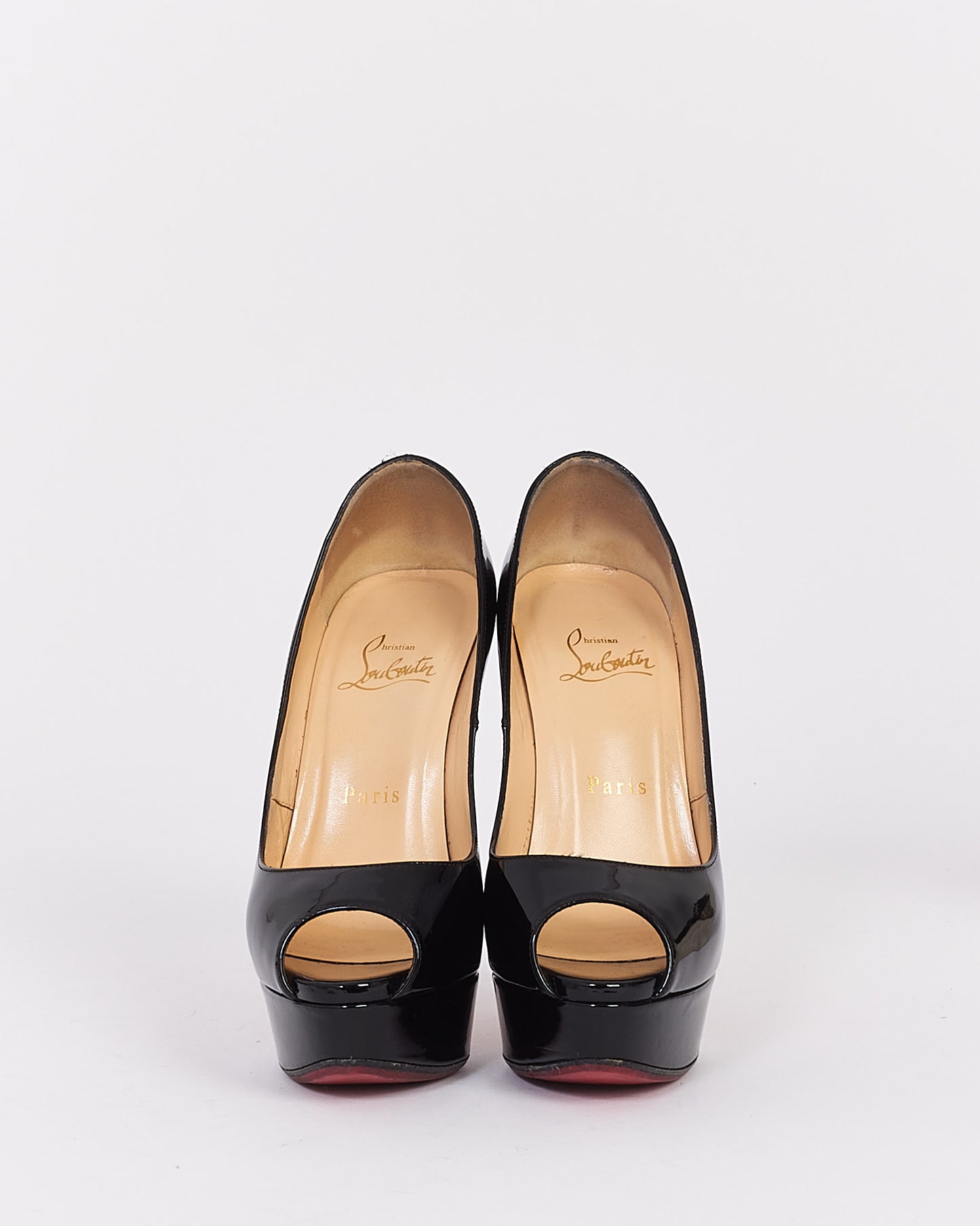 Christian Louboutin Black Patent Marlenalta Nappa Peep Toe Platform Pumps - 36.5