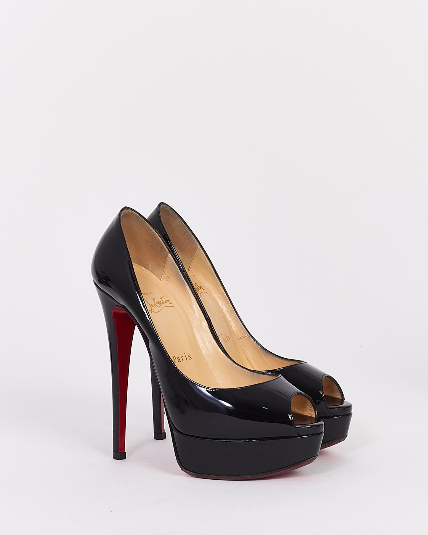 Christian Louboutin Black Patent Marlenalta Nappa Peep Toe Platform Pumps - 36.5