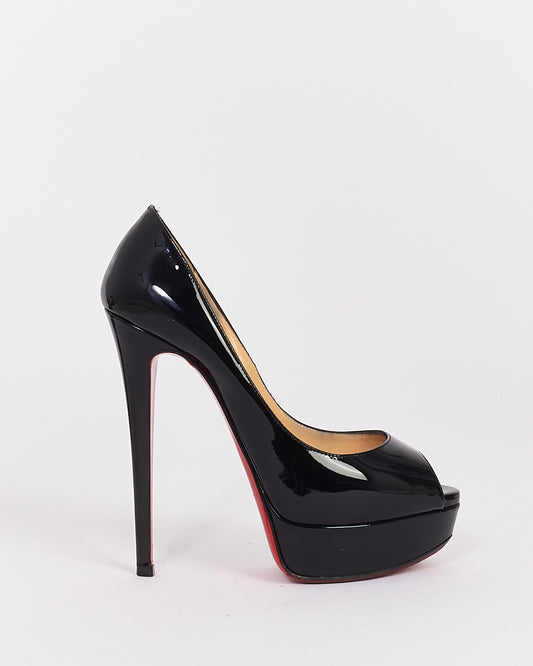 Christian Louboutin Black Patent Marlenalta Nappa Peep Toe Platform Pumps - 36.5