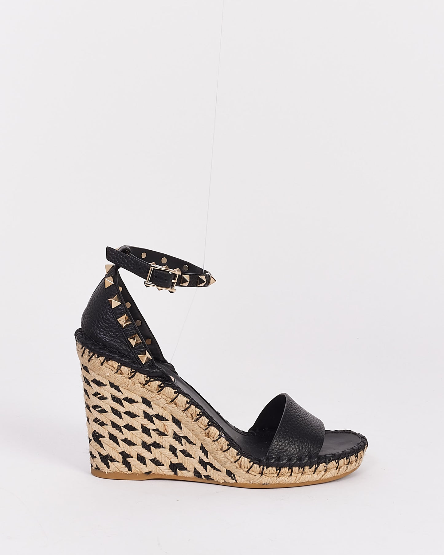 Valentino Black Rockstud Leather Espadrille Wedges - 38