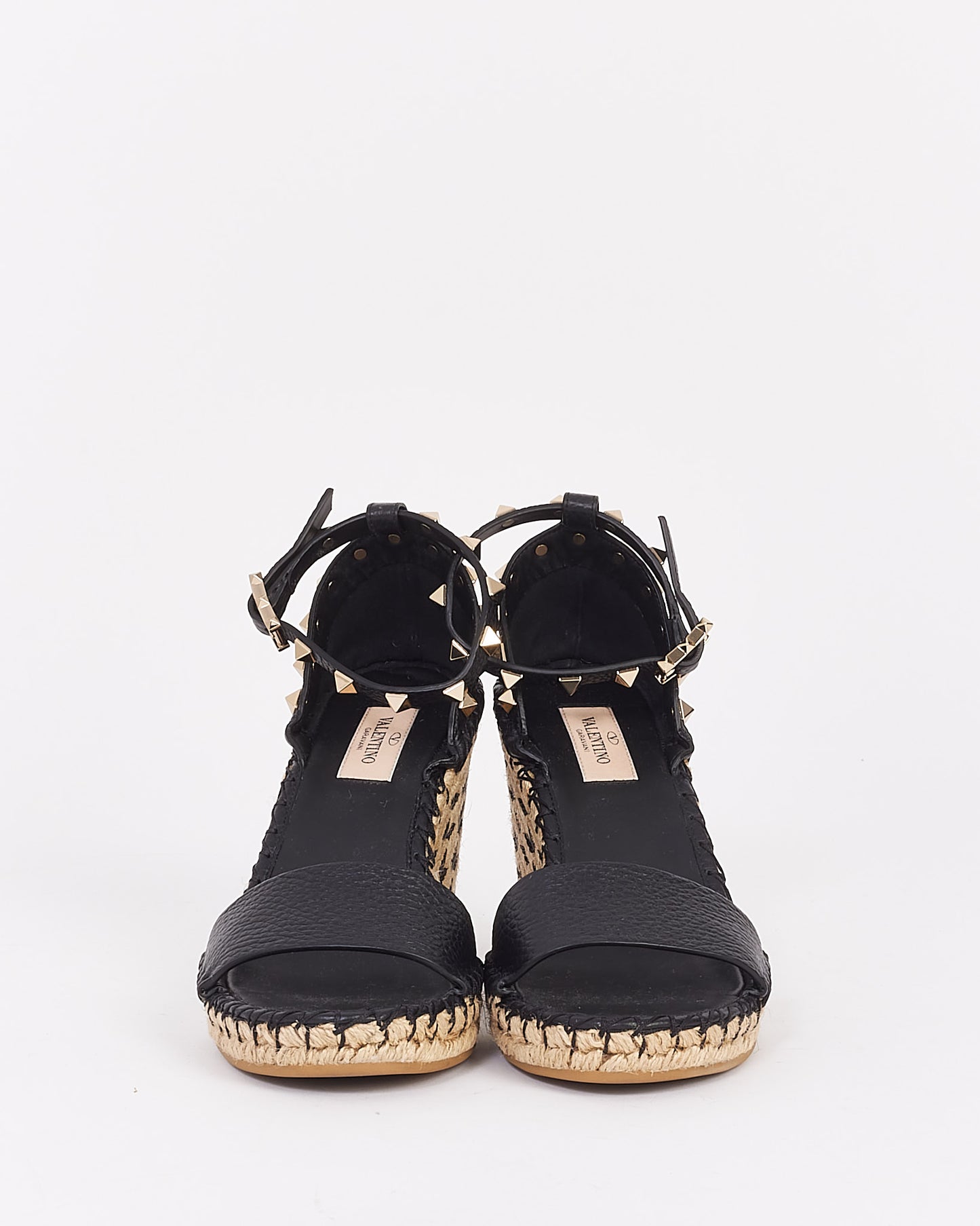 Valentino Black Rockstud Leather Espadrille Wedges - 38