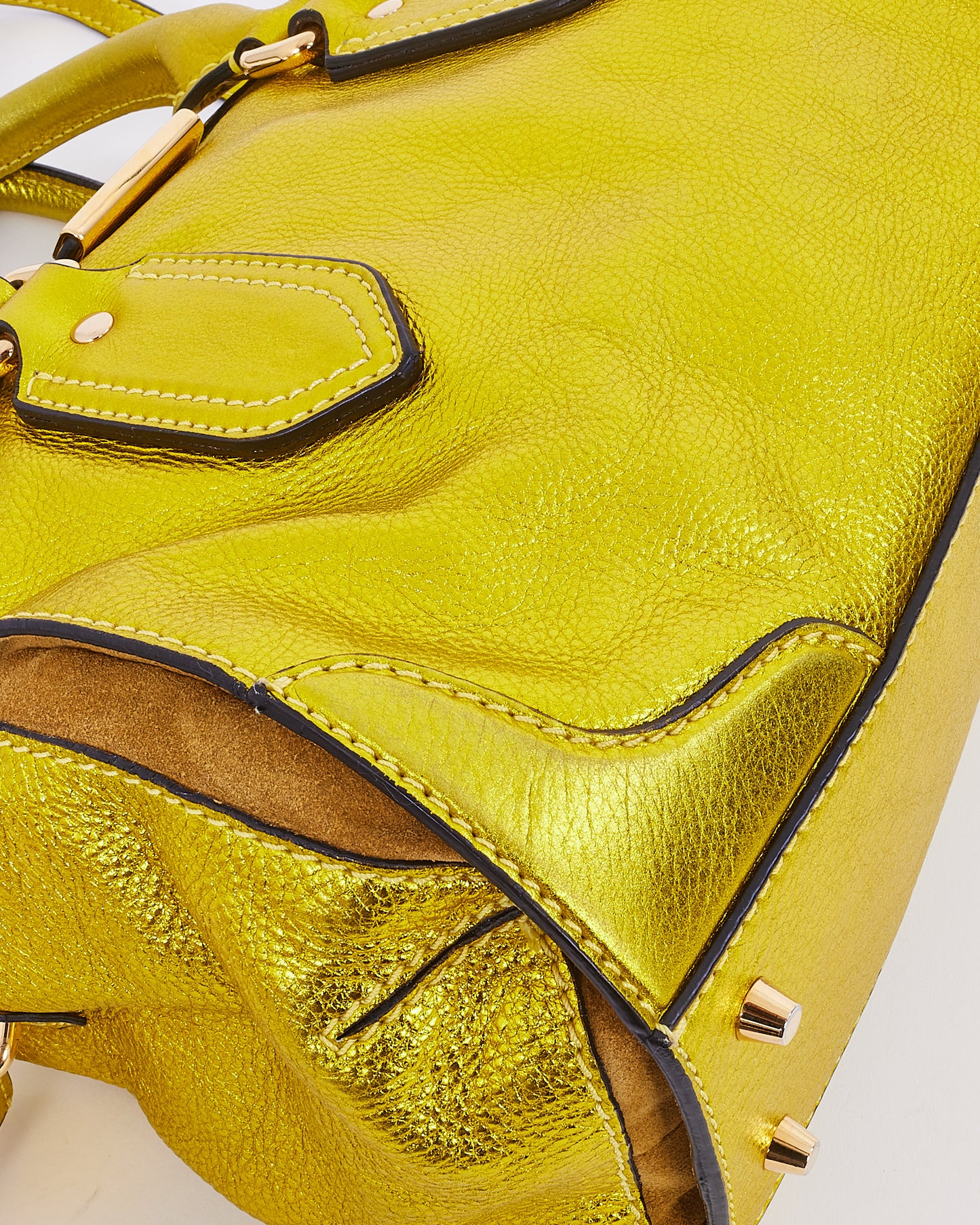 Sac Prorsum en cuir grainé jaune métallisé Burberry