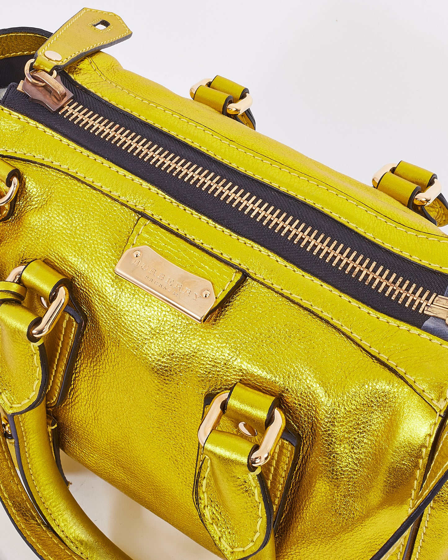 Sac Prorsum en cuir grainé jaune métallisé Burberry