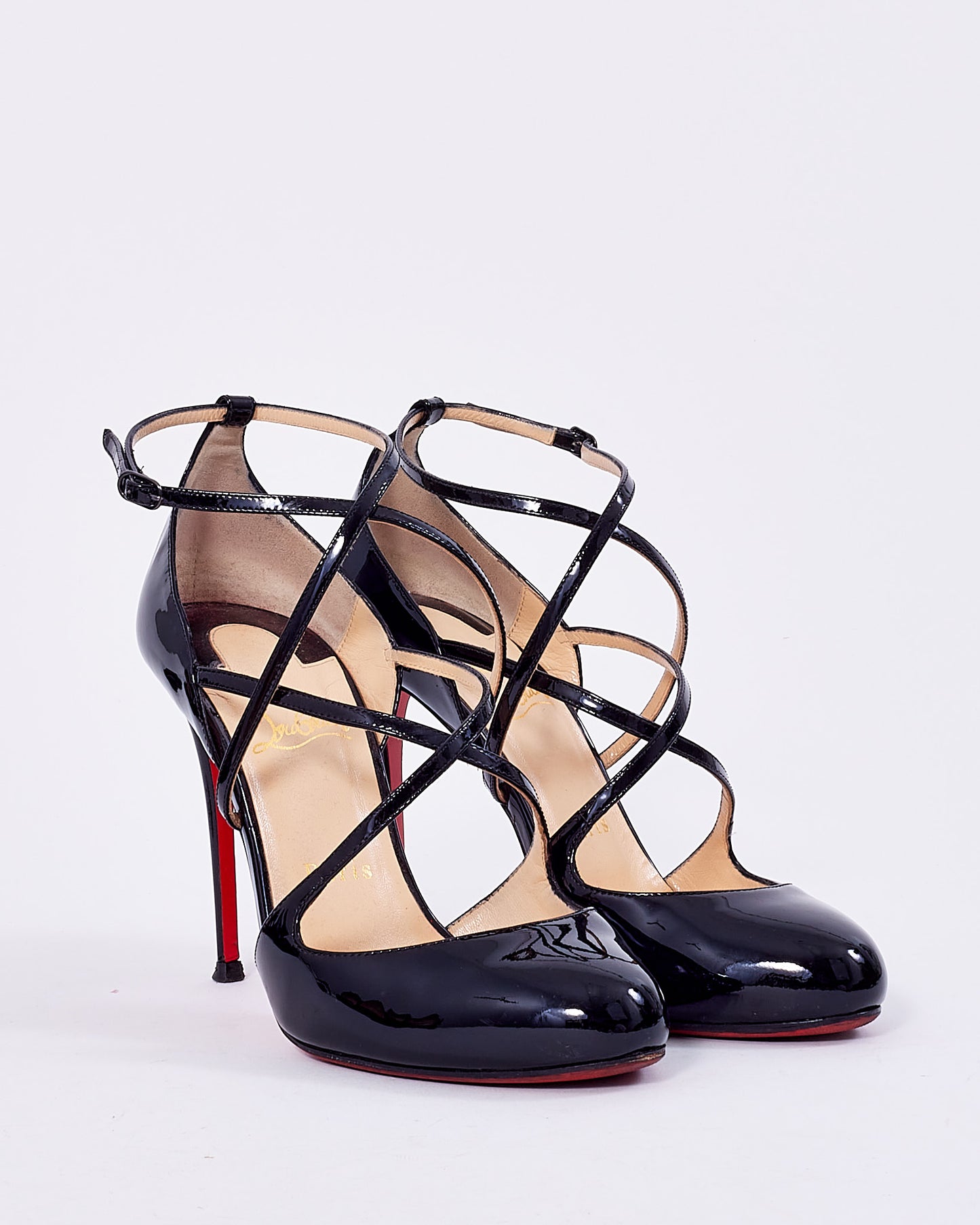 Christian Louboutin Black Patent Platform Strap Pumps - 37.5