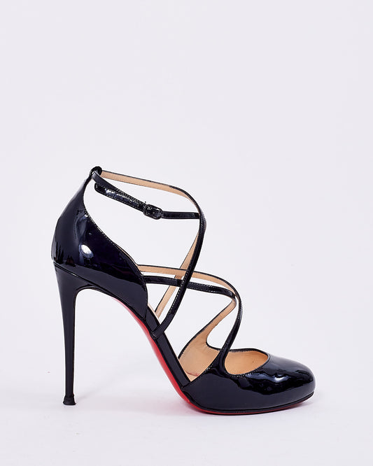 Christian Louboutin Black Patent Platform Strap Pumps - 37.5