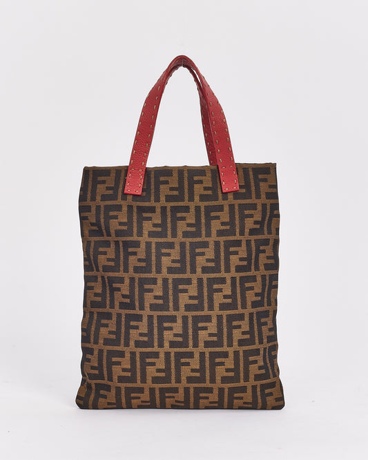 Fendi Brown 
Red Canvas Tokyo Tote Bag