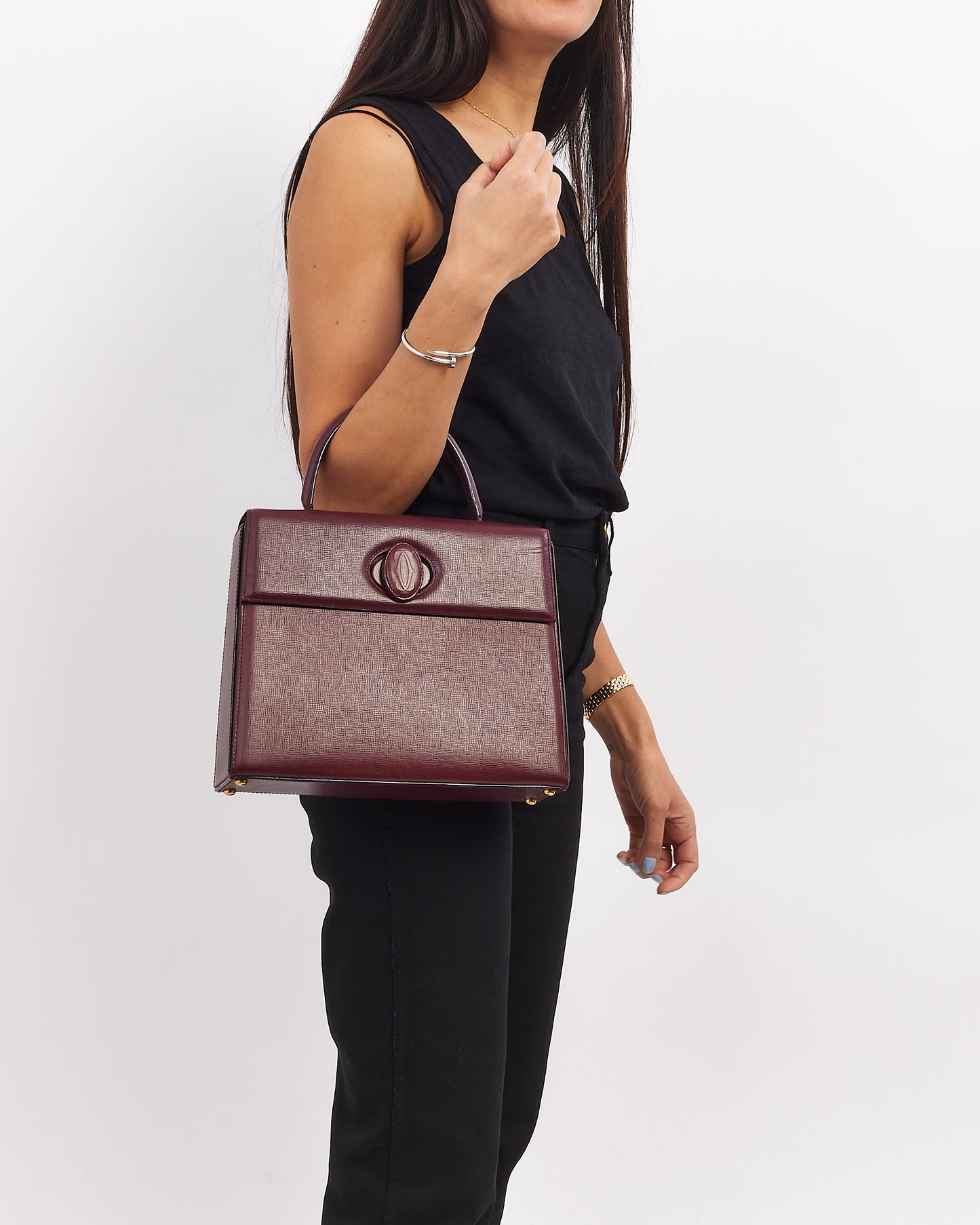 Cartier Burgundy Leather Signature Top Handle Bag