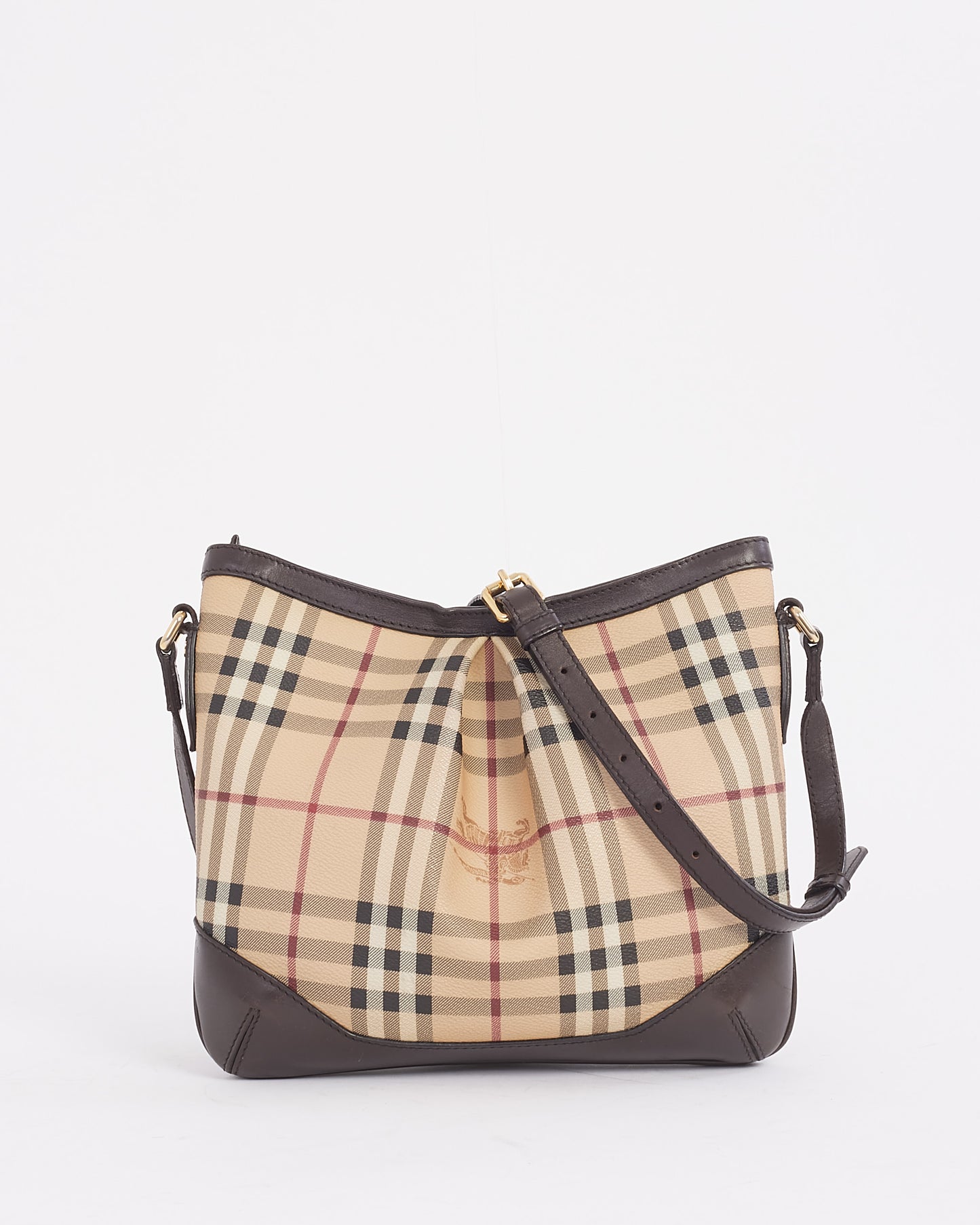 Burberry Beige Canvas Haymarket Check Crossbody Bag